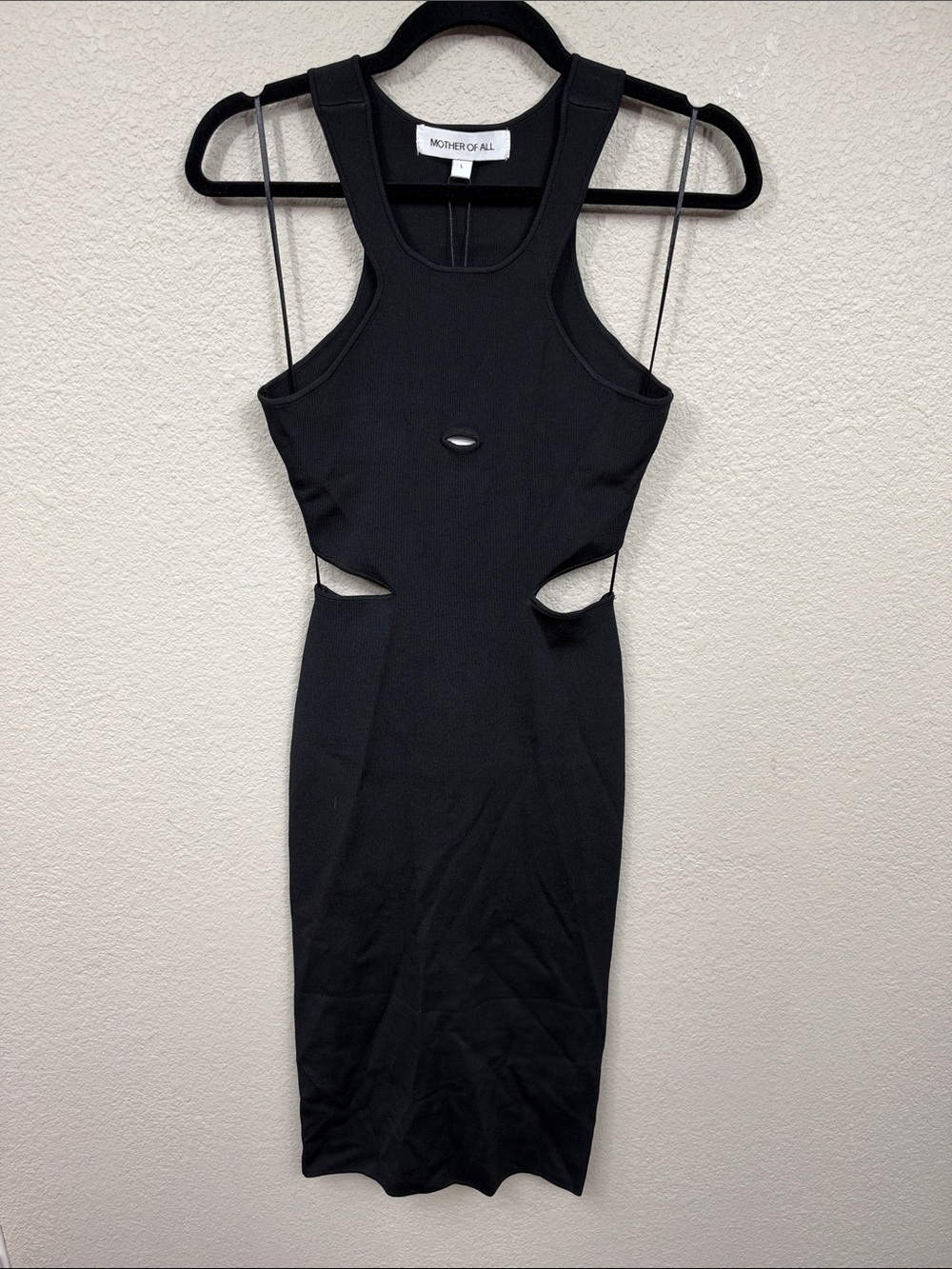 NWT Mother Of All Devon Knit Midi Dress Black Cut Out Bodycon Sz L - Picture 5 of 12